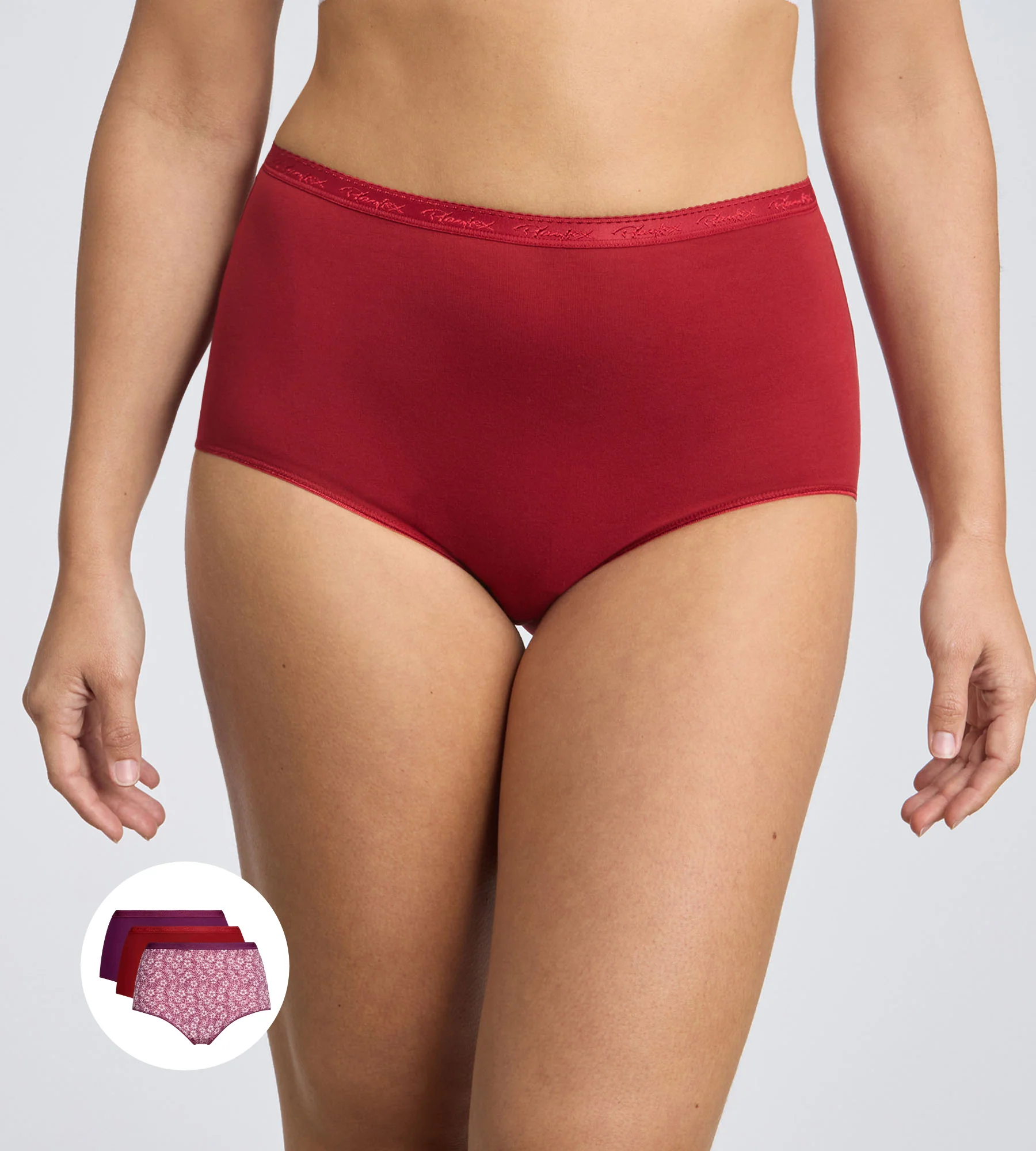 Set di 3 slip a vita alta rosso, viola e stampa floreale Cotone Bio