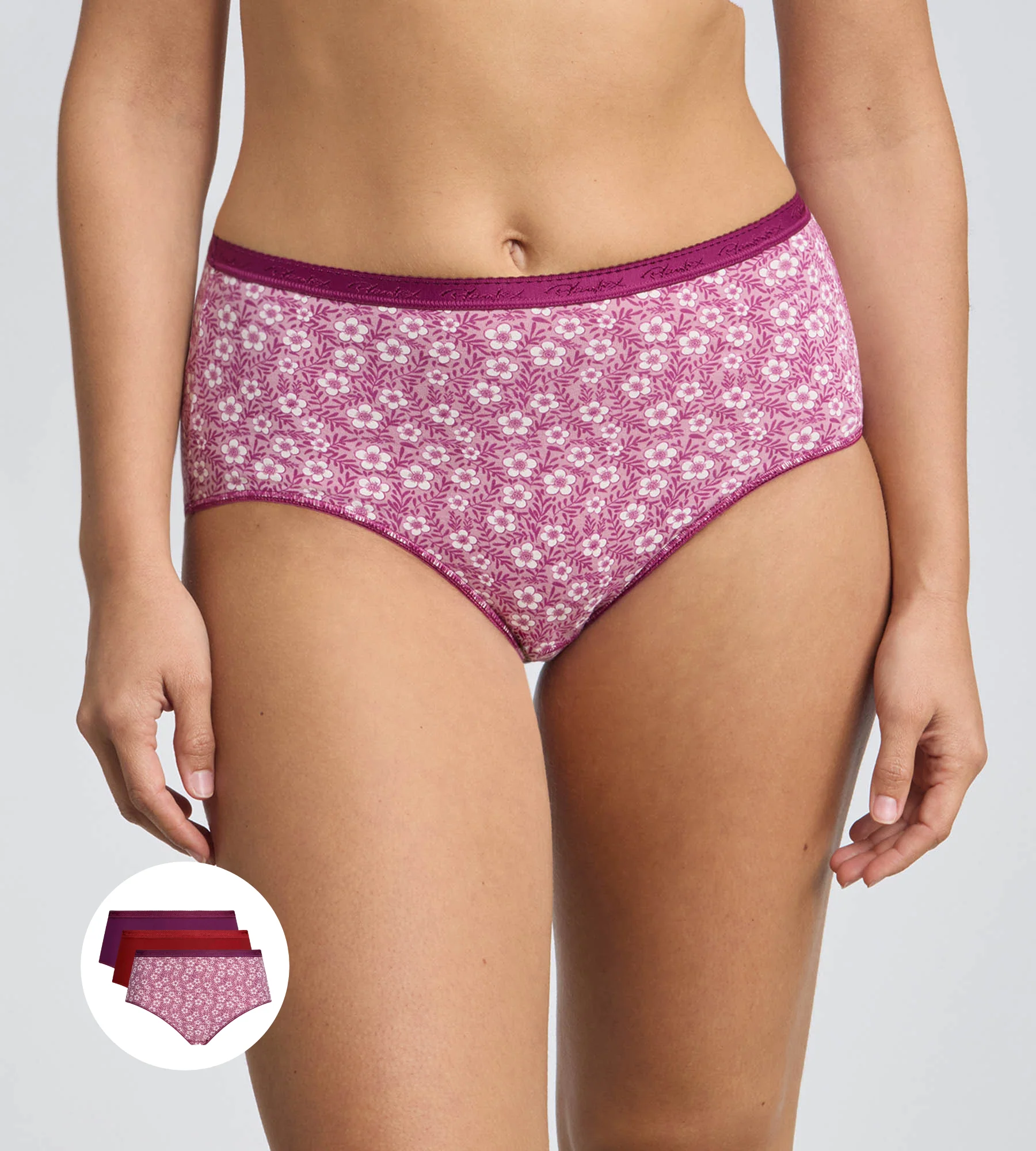 Set di 3 slip rosso, viola e stampa floreale Cotone Bio