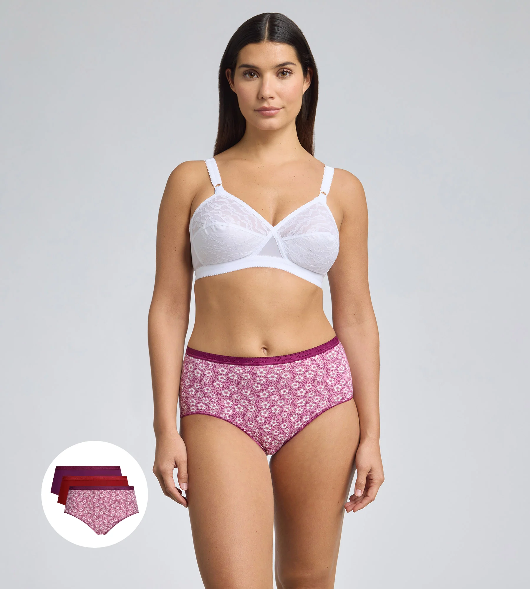 Set di 3 slip rosso, viola e stampa floreale Cotone Bio - Image 3
